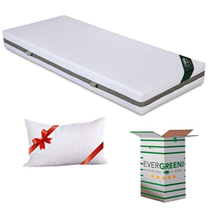 EVERGREENWEB – Materasso Singolo 80×190 Alto 20 cm con Cuscino in Memory Foam Incluso Lastra in Water Foam Ortopedico Rivestimento SFODERABILE e Lavabile Effetto Massaggiante per Reti e Letti Singoli
