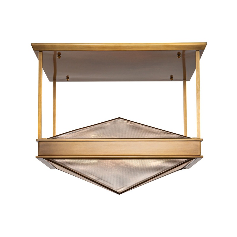 Four Light Semi Flush Mount from the Cairo Collection in Vintage Brass/Clear Ribbed Glass Finish by Alora