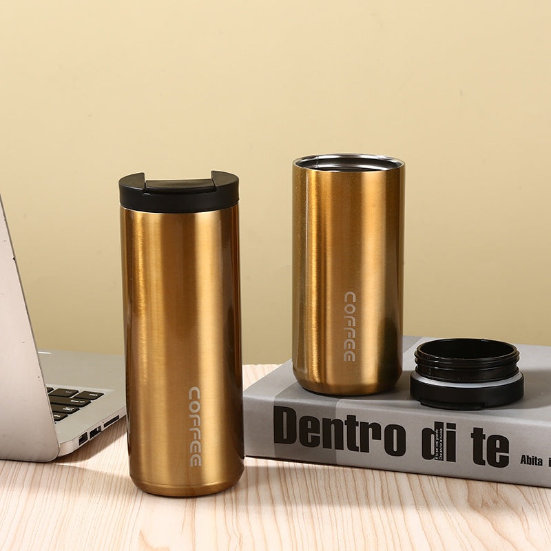 Gold Sleek Insulated Stainless Steel Coffee Tumbler Set (400ml & 500ml) – One-Touch Lid Travel Mugs