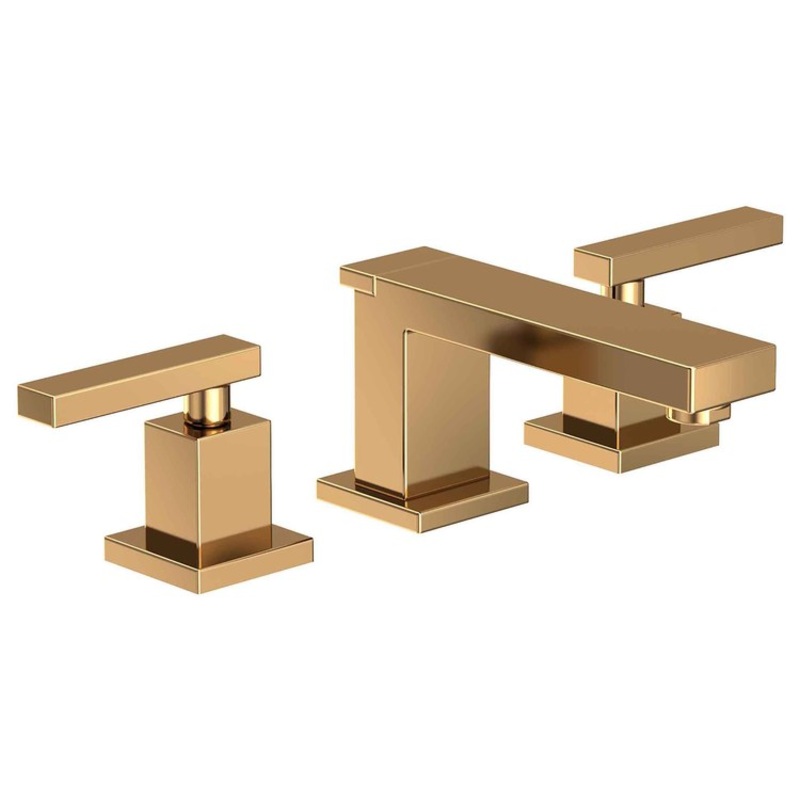 Lavatory Faucet Skylar Widespread 8 to 20 Inch Spread 2 Lever ADA WaterSense Polished Brass Uncoated Living 1.2 Gallons per Minute Pop-Up 3 Hole