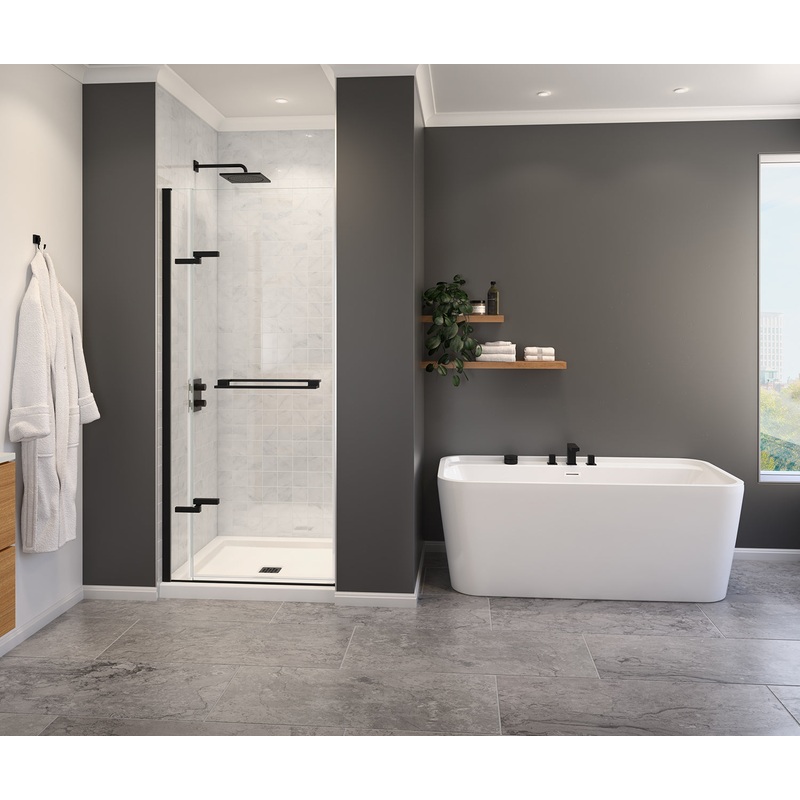 MAAX 139584-810-340-000 Capella 78 32 -35  x 78 in. 8 mm Pivot Shower Door for Alcove Installation with GlassShield glass in Matte Black