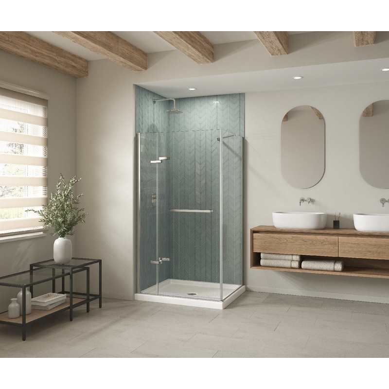 MAAX 410002-542-001-000 B3Round 4834 Acrylic Corner Left Shower Base in White with Anti-slip Bottom with Center Drain