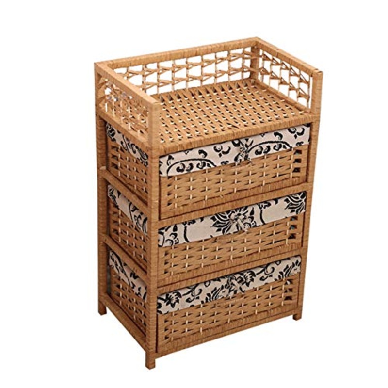 MAHFEI-Cestini Portaoggetti, Stile Country Cassettiera in Rattan Tessitura A Mano Comodino da Pavimento Armadio per Bambini Stabile E Durevole Organizza La Cassettiera