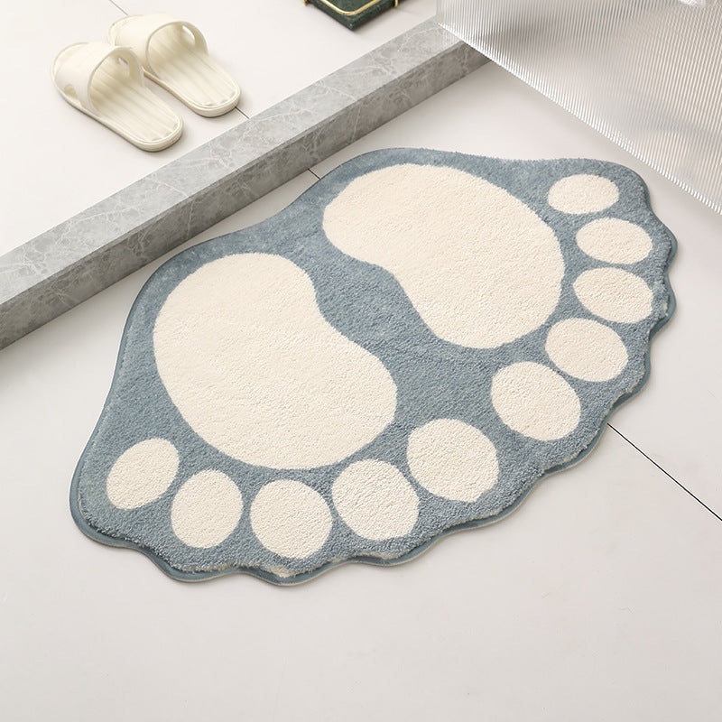 2 Pcs Grey And White Foot-Shaped Plush Bath Mat – Non-Slip Absorbent Bathroom Rug for Bedroom and Doorway (50x80cm)