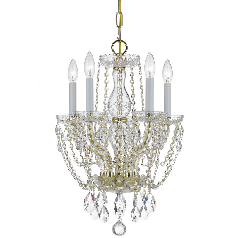 Crystorama 1129-PB-CL-S Traditional Crystal Five Light Mini Chandelier Polished Brass