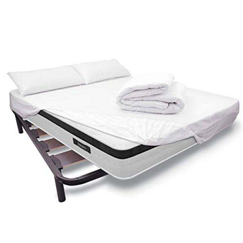 Durmete Online Set completo letto completo con materasso Nature Biogel + rete rinforzata + lenzuolo protettivo in Tencel, imbottitura nordica + cuscino, 105 x 190 cm