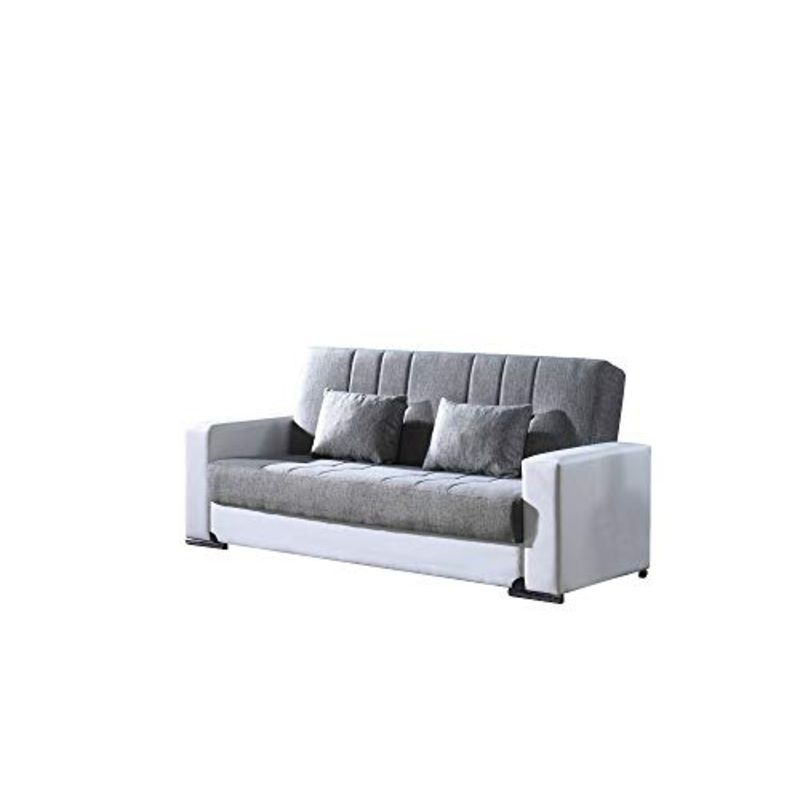 Eurobrico Divano Letto 3 POSTI con cassettone e Sistema Clic Clac in Tessuto e braccioli in Similpelle – Dimensioni L. 230 X H. 97 X P. 93.