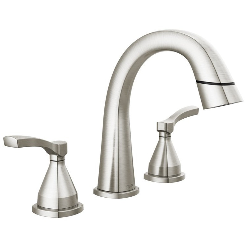 Lavatory Faucet Stryke Widespread 4-16 Inch Spread 2 Cross ADA WaterSense Lumicoat Stainless 1.2 Gallons per Minute