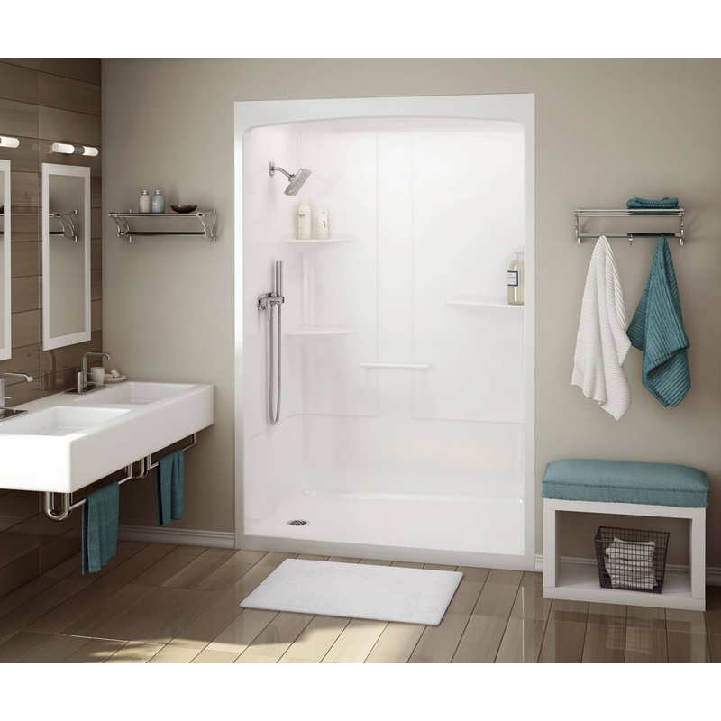 MAAX 107002-LR-000-001 ALLIA SHR-6034 Acrylic Alcove Right-Hand Drain One-Piece Shower in White