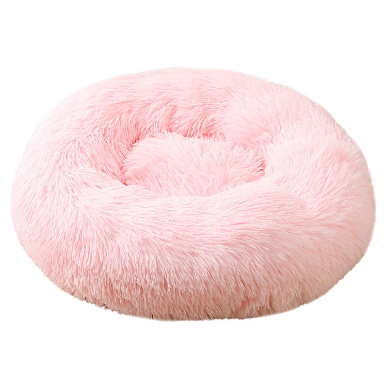 Pink 50cm Cozy Round Pet Bed – Plush Cat & Dog Bed with Non-Slip Base, Machine Washable