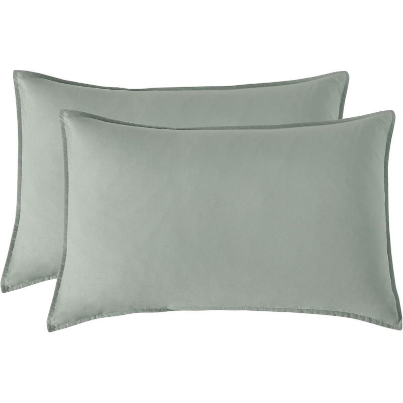 Twin Pack Vintage Washed Microfibre Standard Pillowcase (Sage, Standard)