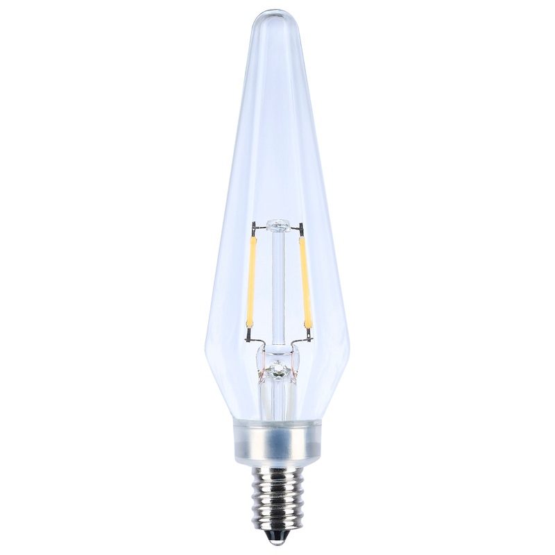 2 Watt Prismatic HX11 LED – 2700K CCT – Candelabra Base – 120 Volt – Clear Finish – 2-Card by Satco