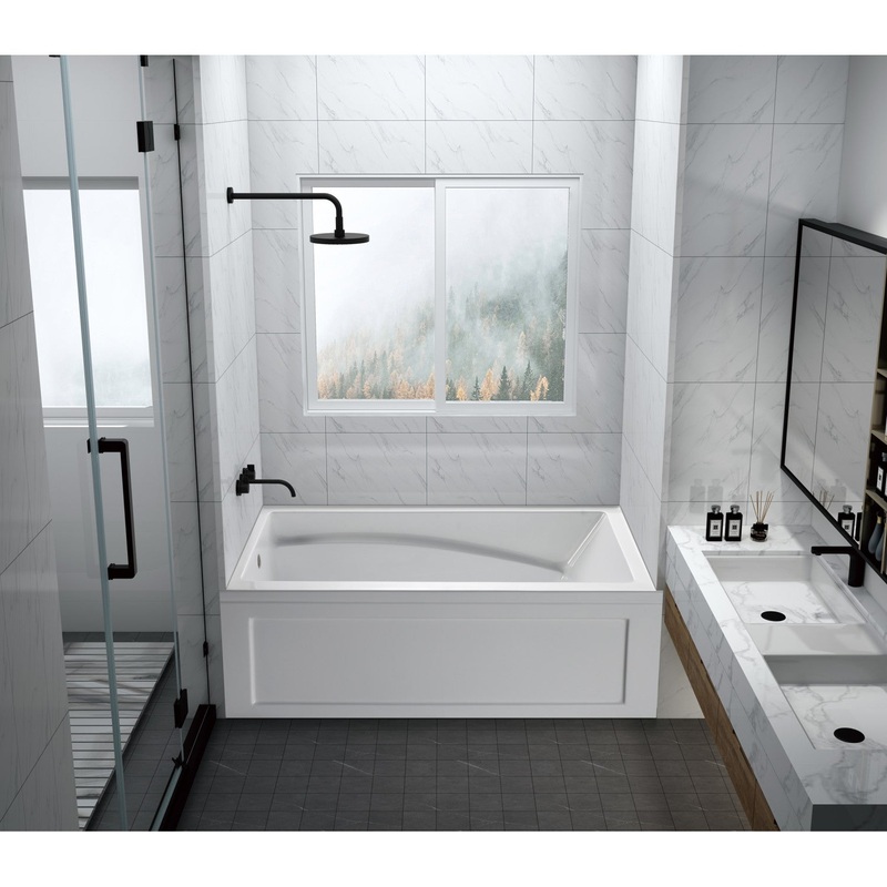 Aqua Eden VTAM6032L22B 60-Inch Anti-Skid Acrylic 3-Wall Alcove Tub with Arm Rest and Left Hand Drain, White