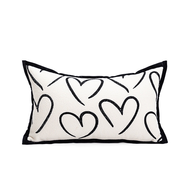 Heart Triangle Elegant Two-Piece INS-Style Jacquard Pillow Covers – Black & White Sofa Decor