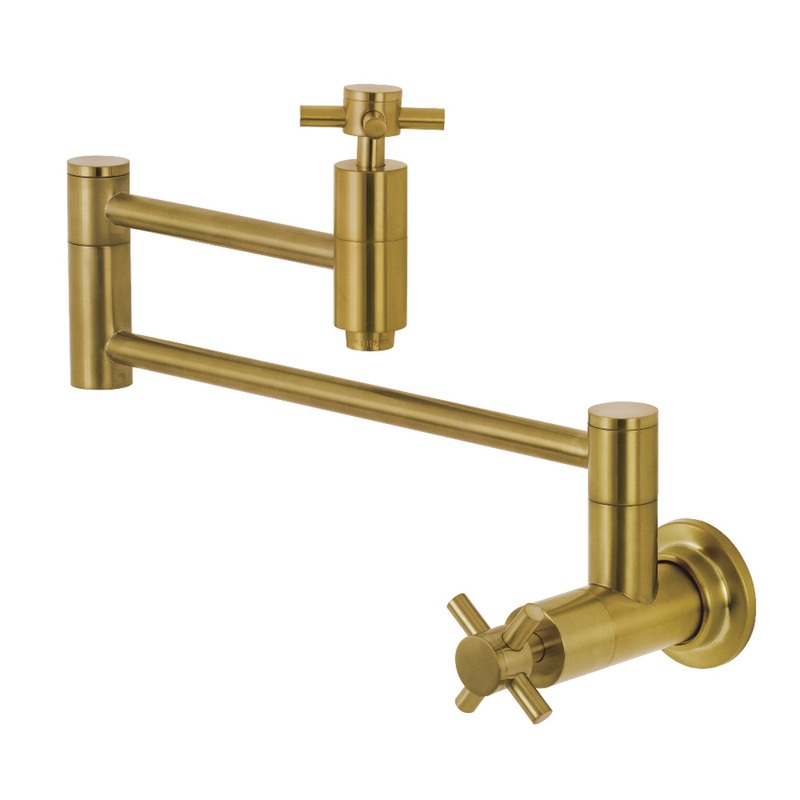 Kingston Brass KS8107DX Concord Wall Mount Pot Filler Kitchen Faucet, Brushed Brass