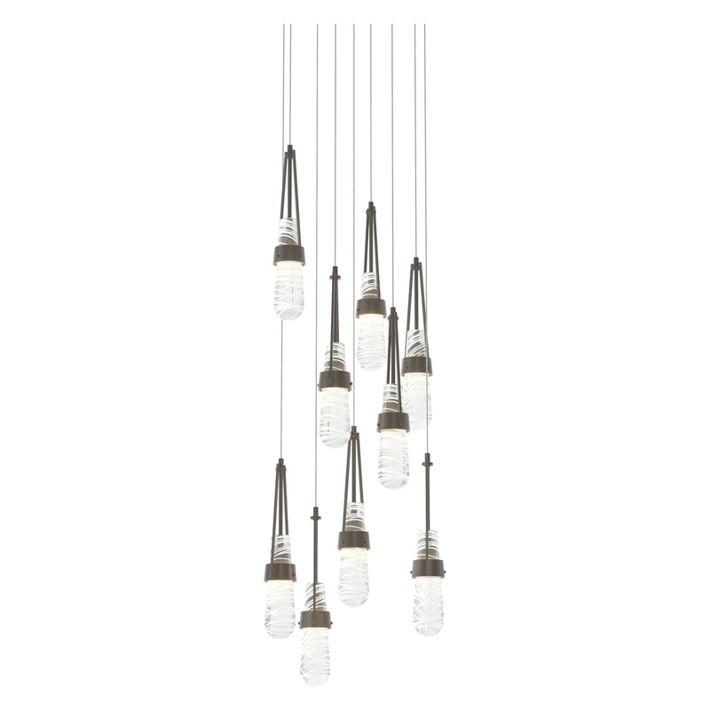Link 9-Light Blown Glass Pendant Dark Smoke Clear Glass with White Threading (YJ)