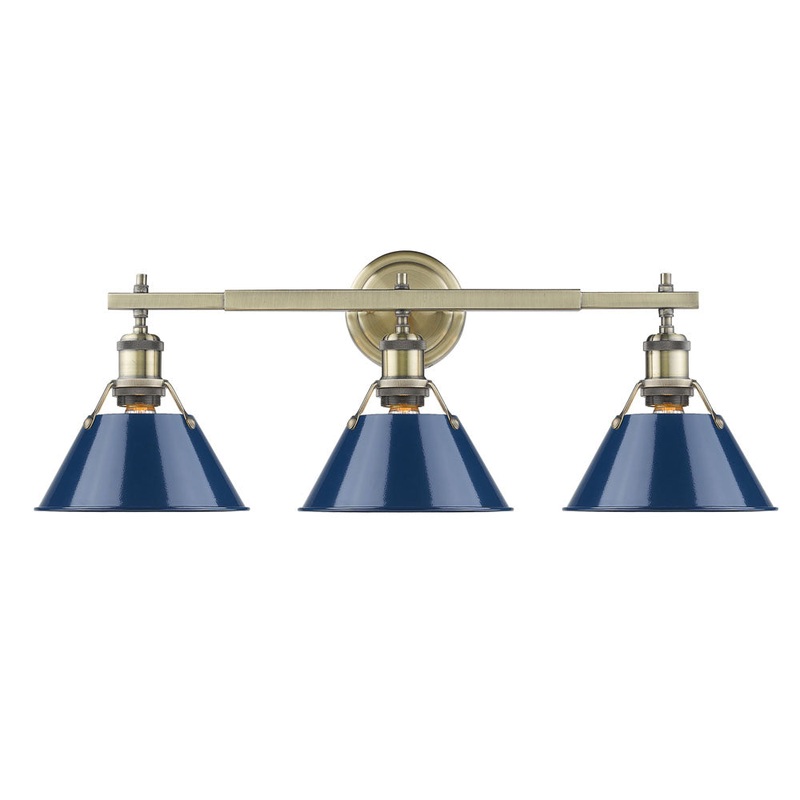 Orwell AB 3 Light Bath Vanity in Aged Brass with Navy Blue Shade
