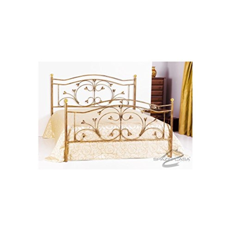 Spazio Casa Letto in Ferro battuto Foglie – Bronzo Anticato, Matrimoniale (Rete 160×190)