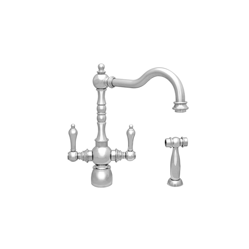 Englishhaus Dual Lever Handle Faucet with Traditional Swivel Spout, Solid Lever Handles and Solid Brass Side Spray