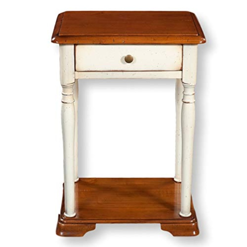 GONTIER – Comodino a colonne di ciliegio massiccia, bitono, colore: Bianco crema e ciliegio D