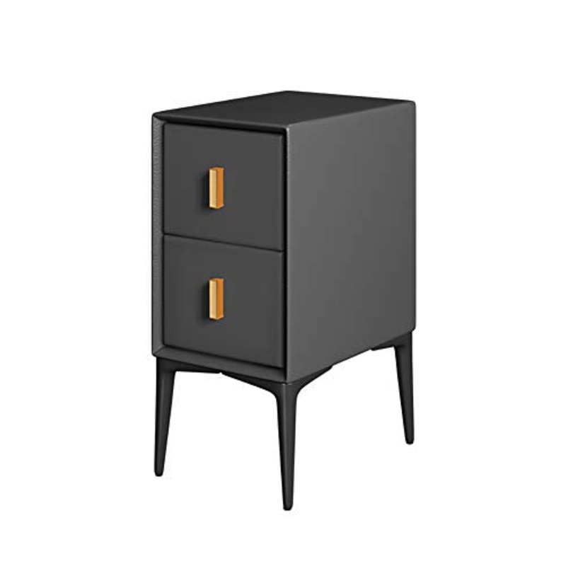 JKGHK Comodino in Legno Massello con 2 Cassetti, Tavolino Laterale Piccolo con Portaoggetti, Schedario, Ripiani per Archiviazione per Ufficio in Casa,Dark Gray