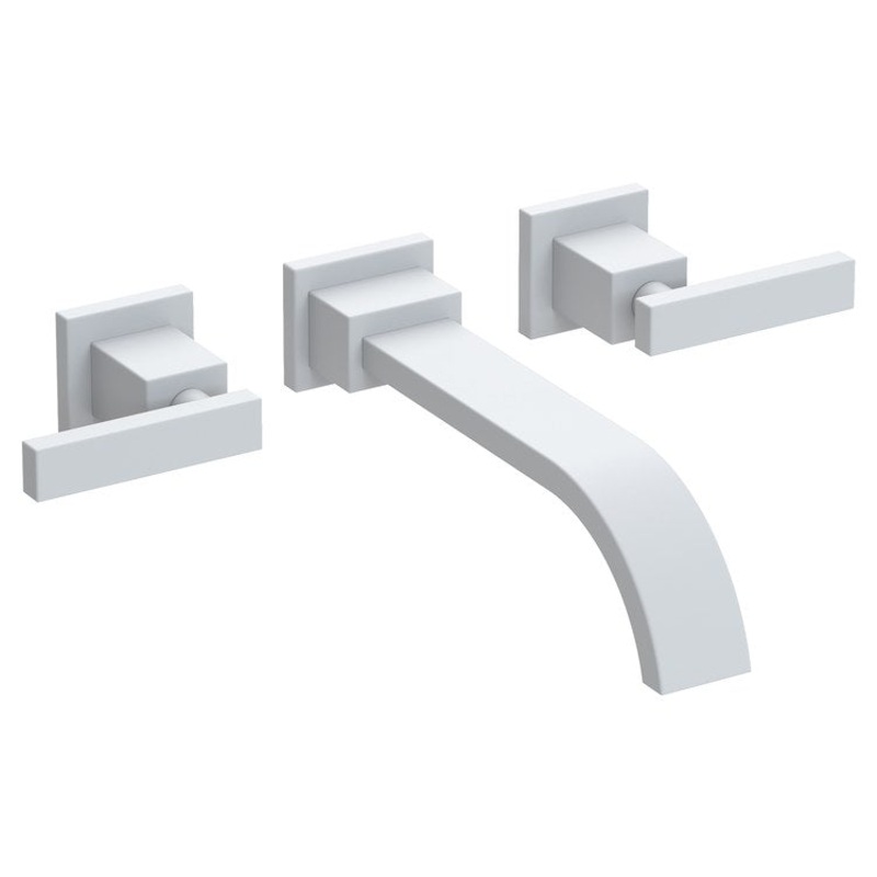 Lavatory Faucet Secant Wall Mount 8 Inch Spread 2 Lever ADA Matte White 1.2 Gallons per Minute Brass Spout Height Inch