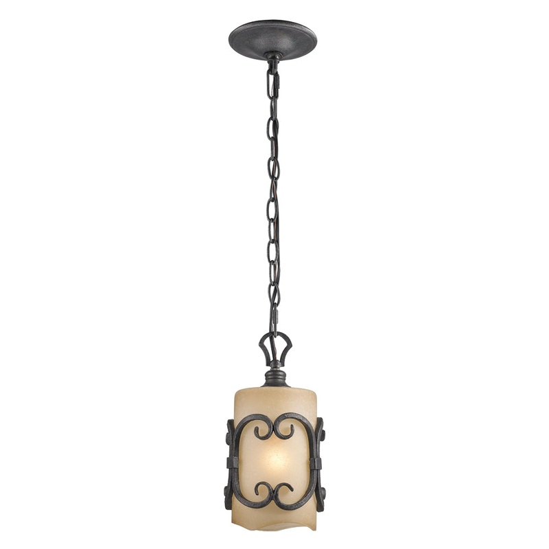 Madera Mini Pendant in Black Iron with Toscano Glass