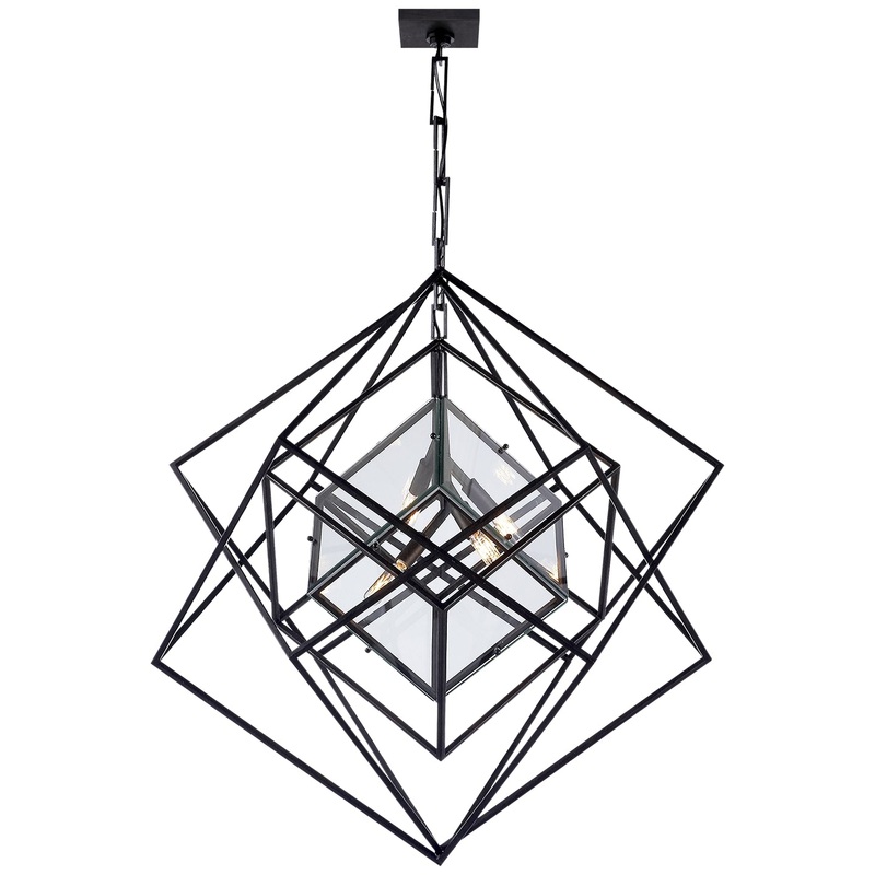 Four Light Chandelier from the Cubist Collection in Aged Iron Finish by Visual Comfort Signature