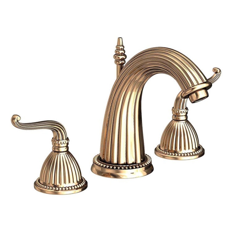 Lavatory Faucet Alexandria Widespread 8 to 20 Inch Spread 2 Lever ADA French Gold PVD 1.2 Gallons per Minute Brass Spout Height 4-11/16 Inch