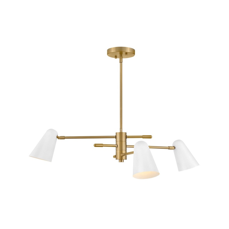 LED Chandelier from the Birdie Collection in Lacquered Brass with Matte White accents Finish by Lark