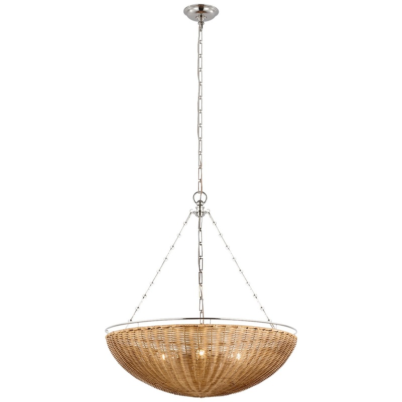 LED Chandelier from the Clovis Collection in Polished Nickel And Natural Wicker Finish by Visual Comfort Signature