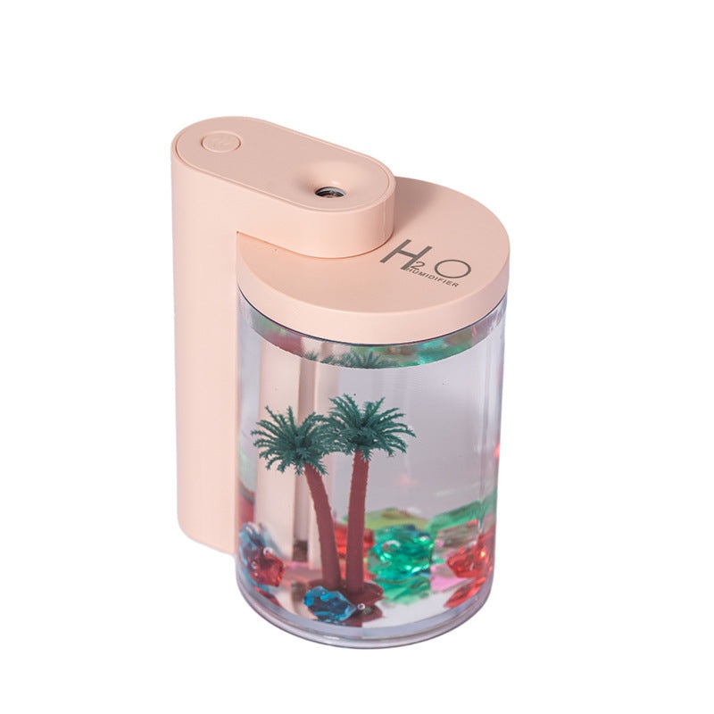 Pink Mini USB Micro Landscape Humidifier – 260ml Cool Mist Maker with LED Light