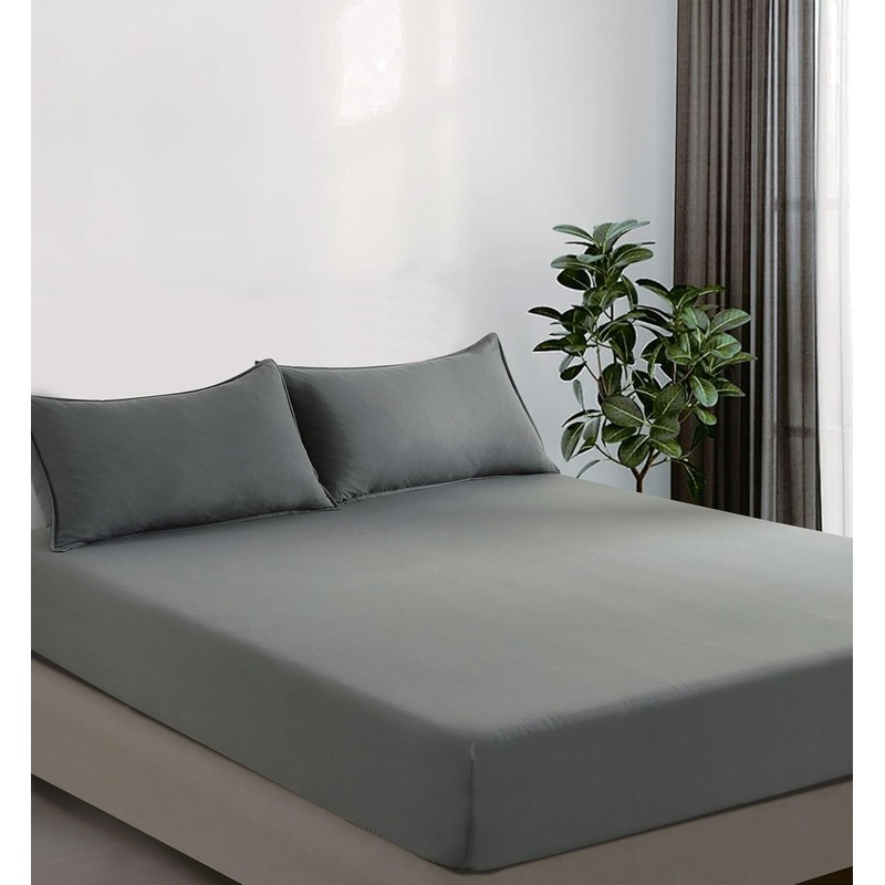 100% Vintage Washed Microfibre Fitted Sheet Set  Ultra Soft & Lightweight All-Season Fitted Sheet with 1 Pillowcase (Grey, King Single Size)