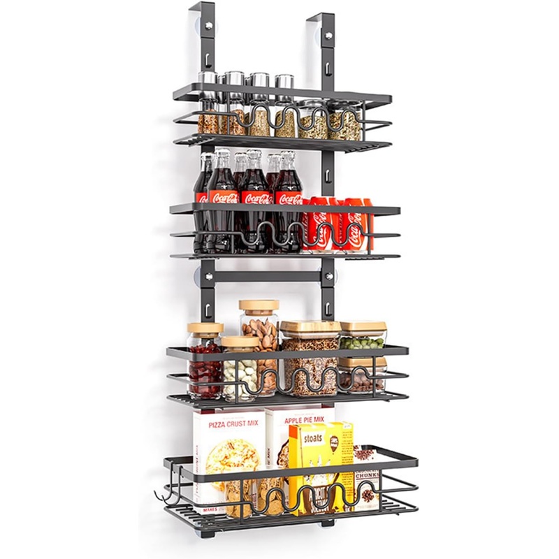 4 Tier Adjustable Baskets Over Door Pantry Organiser for Home Kitchen
