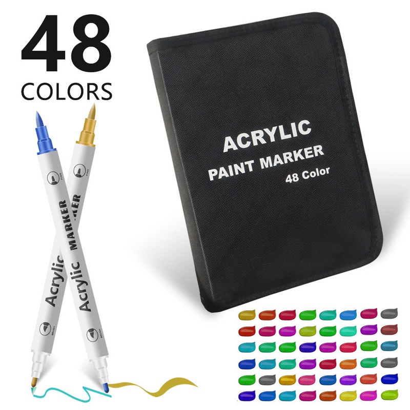 Colorful 48 Colors Dual Tip Acrylic Paint Marker Pens Set – Professional Art Markers with Carry Case for Artists, Crafts, Rock Painting