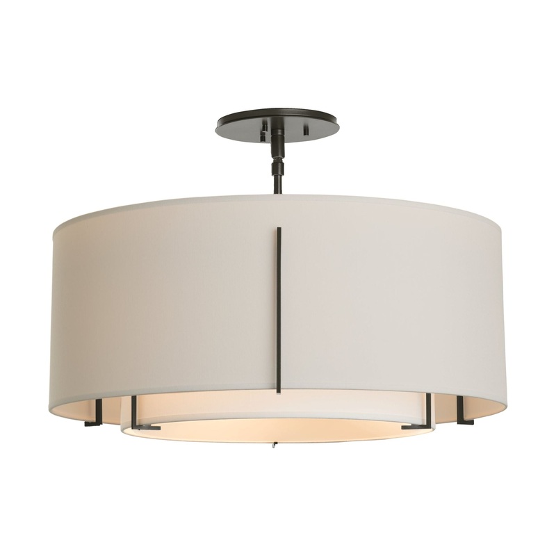 Exos Double Shade Semi-Flush Oil Rubbed Bronze Natural Anna Inner Shade & Flax Outer Shade