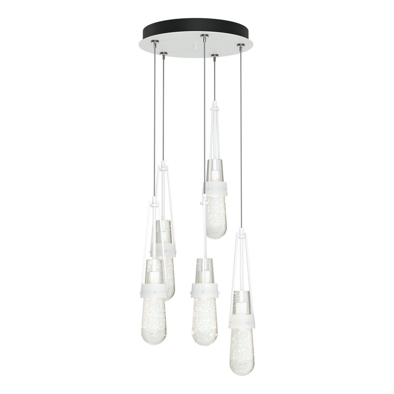Link 5-Light Blown Glass Pendant White Clear Bubble Glass (YG)