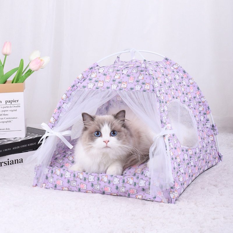 M 40*40CM 10 Catties Within The Pet Purple Cat Cooling Summer Pet Tent – Portable Foldable Breathable Outdoor Cat House Shelter