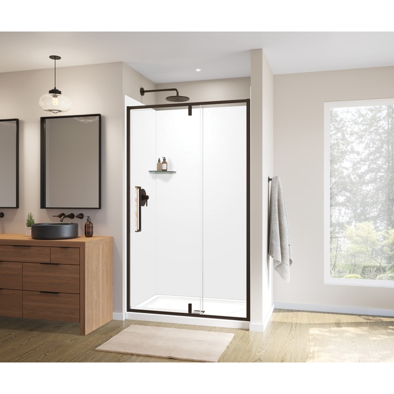 MAAX 135325-900-283-000 Uptown 45-47 x 76 in. 8 mm Pivot Shower Door for Alcove Installation with Clear glass in Dark Bronze & Beige Marble