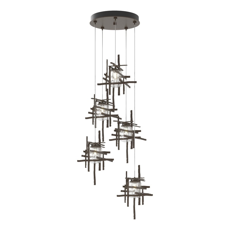 Tura 5-Light Seeded Glass Pendant Bronze