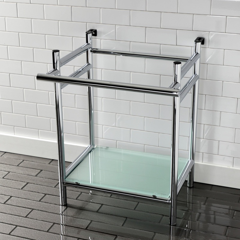 Fauceture VPB2216301 Console Sink Base with Glass Shelf, Frosted Glass/Polished Chrome
