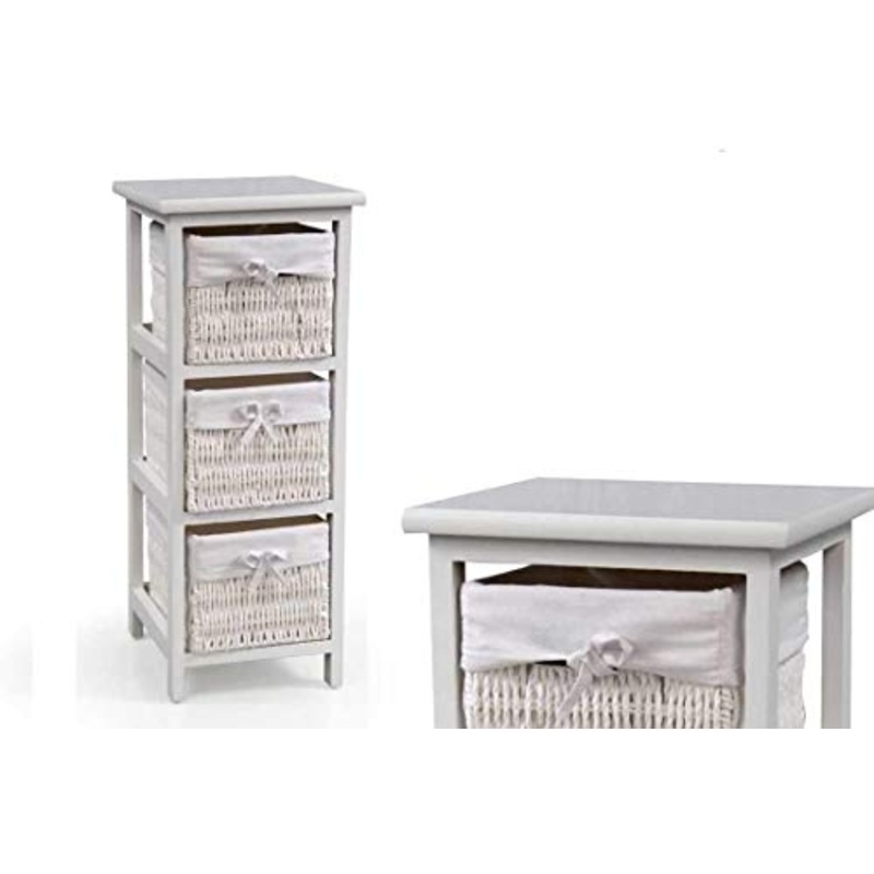 GICOS IMPORT EXPORT SRL Mobile cassettiera Comodino com in Legno Bianco 3 cassetti Intrecciati 25 * 29 * 62 cm Shabby Chic ZIH-777714