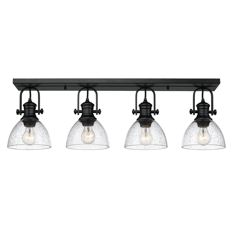 Hines 4 Light Semi-Flush in Matte Black with Seeded Glass Shade