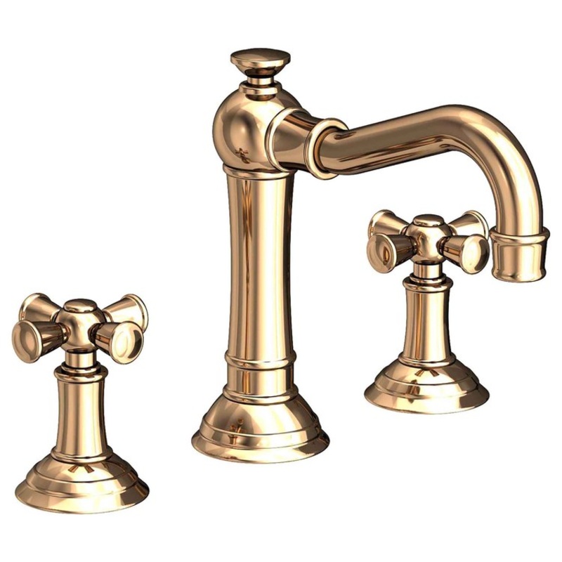 Lavatory Faucet Jacobean Widespread 8 to 20 Inch Spread 2 Cross ADA French Gold PVD 1.2 Gallons per Minute Brass Spout Height 4-13/16 Inch