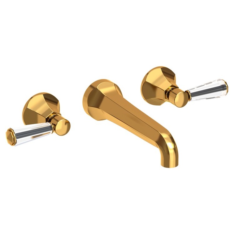 Lavatory Faucet Metropole Wall Mount 8 Inch Spread 2 Lever ADA WaterSense Aged Brass/Crystal 1.2 Gallons Per Minute Brass/Crystal Less Drain Spout Reach 7-1/2 Inch