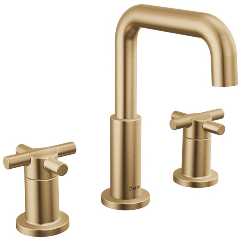 Lavatory Faucet Nicoli Widespread 6-16 Inch Spread 2 Lever ADA WaterSense Brilliance Champagne Bronze 1.2 Gallons per Minute 8-1/8 Inch
