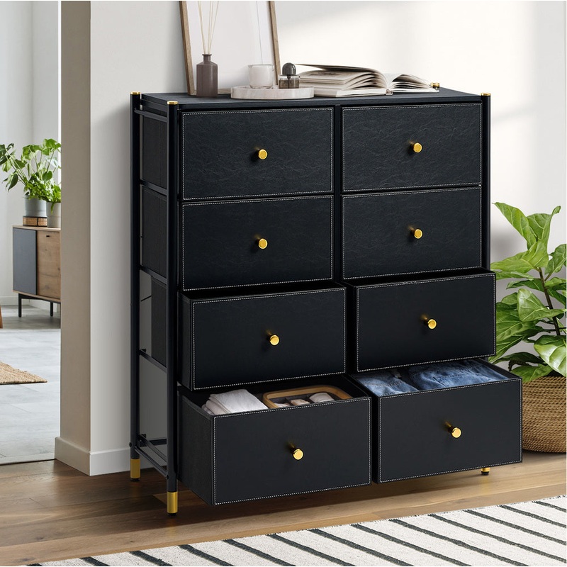 Oikiture 8 Chest of Drawers PU Fabric Black