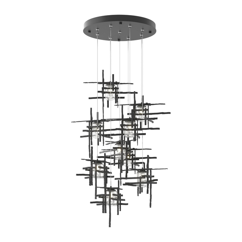 Tura 9-Light Seeded Glass Pendant Black