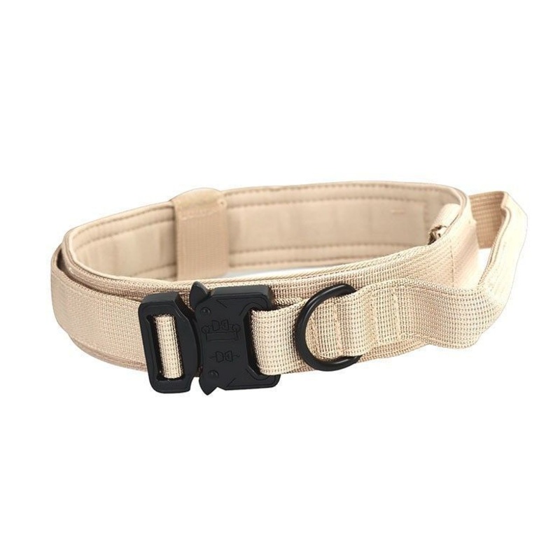 XL Khaki Tactical Dog Collar – Heavy Duty Nylon Pet Collar for Medium & Large Dogs, Adjustable (3.8cm Width)