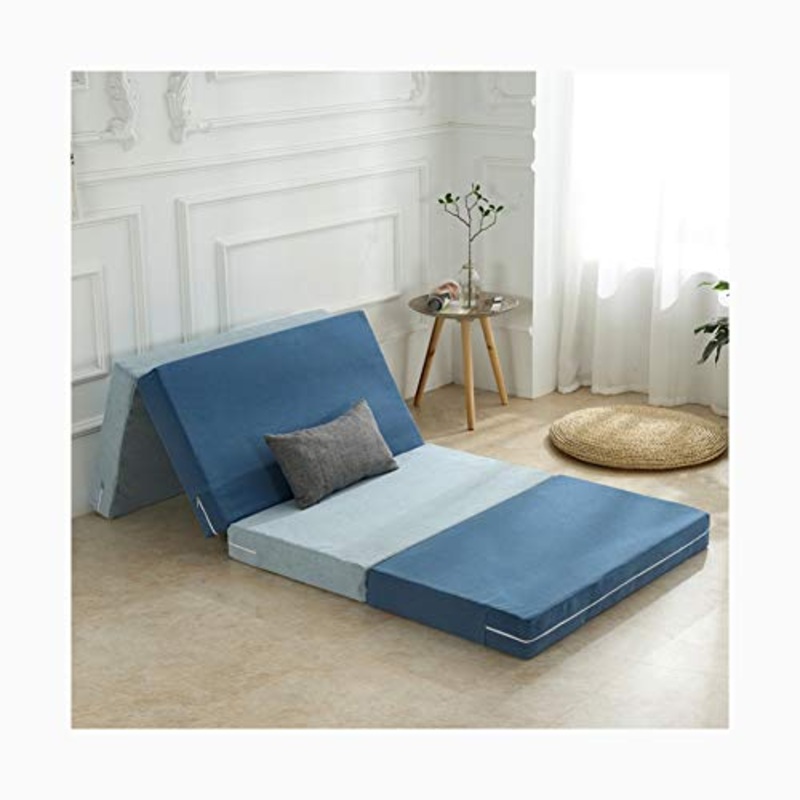 YANGLY 8 Centimetri di Spessore Materasso Pieghevole Multifunzione 4 Fold Materasso for I Giochi di Gioco, Picnic, Yoga, Tatami (Color : Striped Blue, Size : 47x79inch)